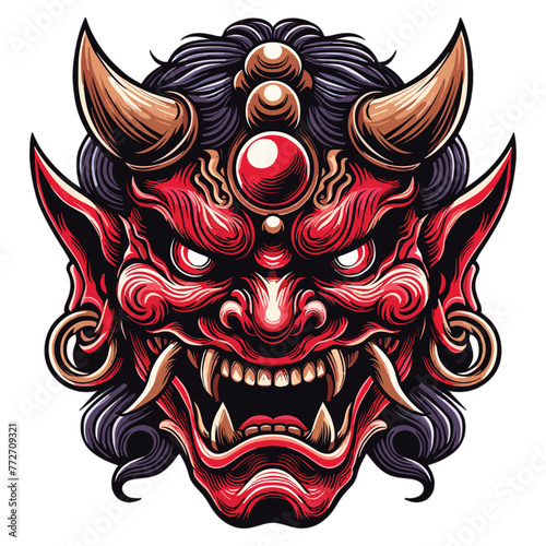 Oni mask with ferocious expression vector