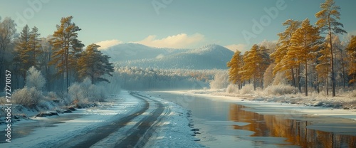 Landscape Winter Roadside Hokkaido Japan, Background Banner HD