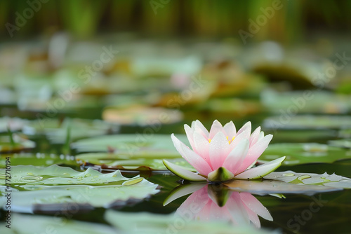 Pink water lily in pond, flower, petal, green color, blossom