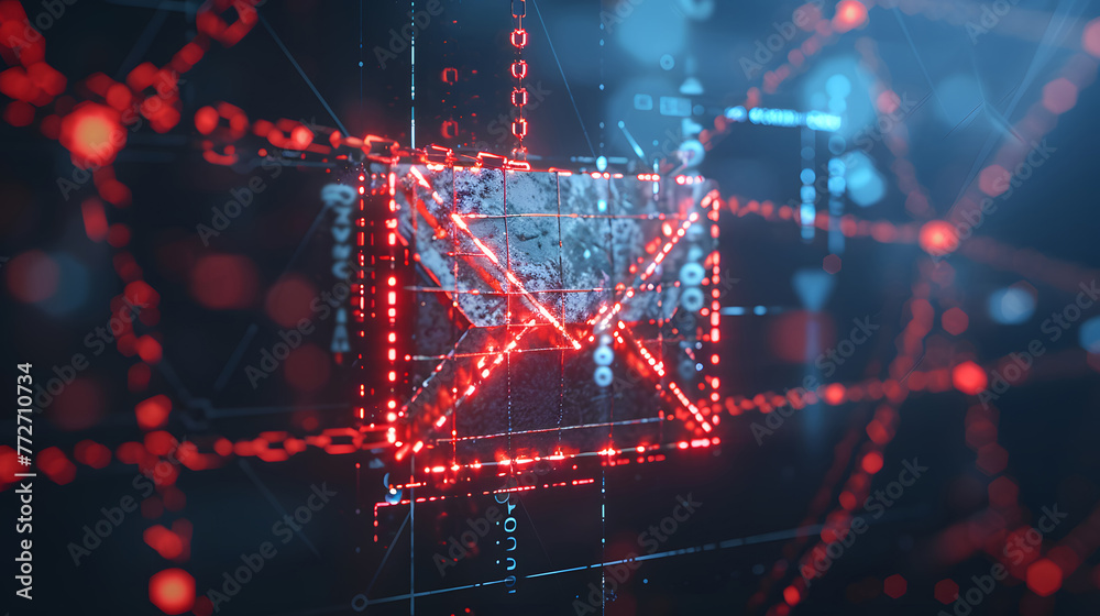 Blocking spam e-mail, warning pop-up for phishing mail, network security concept. generative ai. Blocking spam e-mail, warning pop-up for phishing mail, network security concept. generative ai.