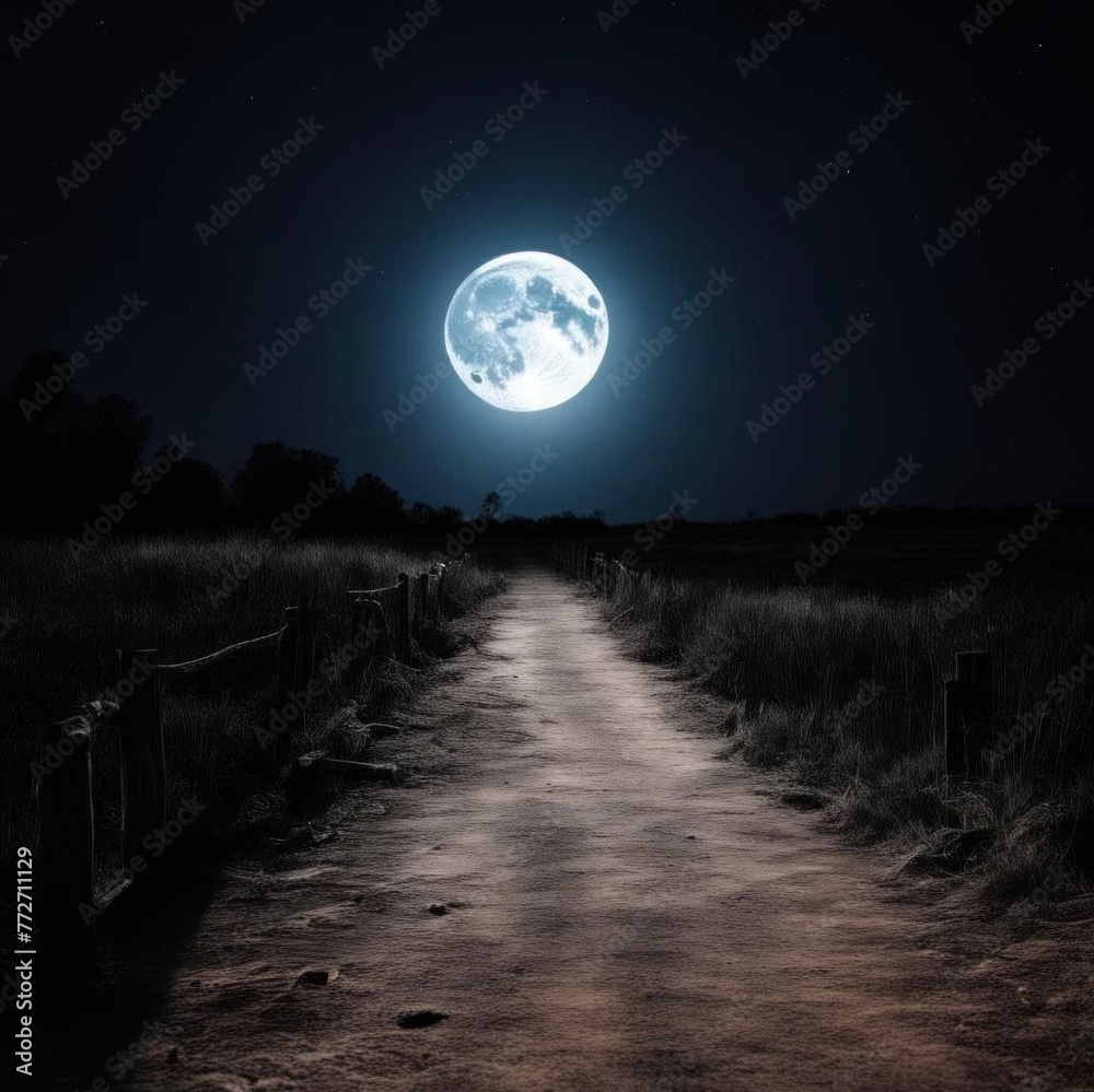 An illustration of a road leading to the moon. An illustration of a road leading to the moon.
