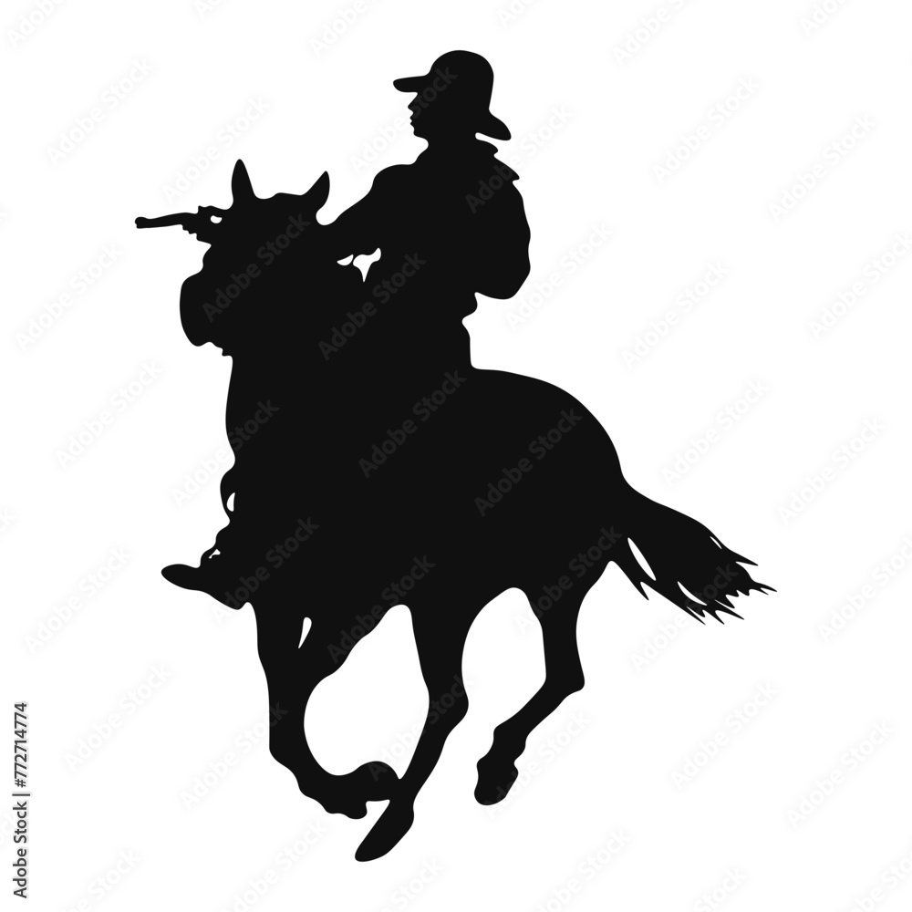 Cowboy Silhouette. Cowboy Rodeo with Rope. Isolated on White Background.