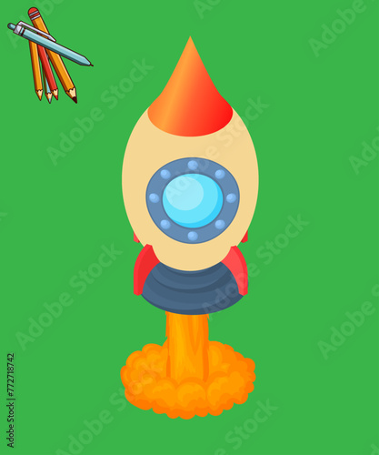 Rocket Flying In Space Cartoon Vector Icon Illustration. photo