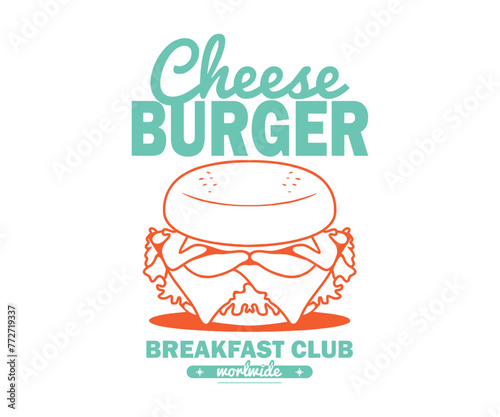 Funny cartoon character of burger. Can be used as Sticker, posters, prints. Retro cartoon style. Vector illustration