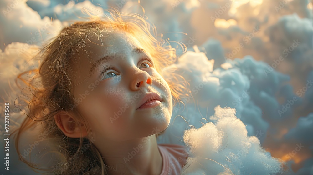A child's expression of deep thought while looking at the clouds A child's expression of deep thought while looking at the clouds