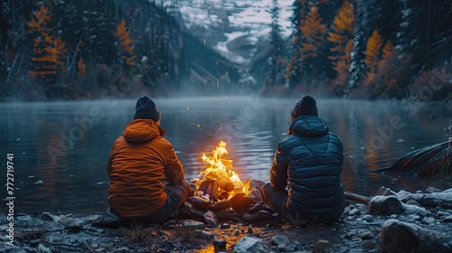 A couple's cozy moment while roasting marshmallows by a fire