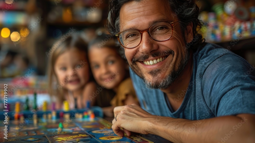Fototapeta premium A family's excitement during a board game night