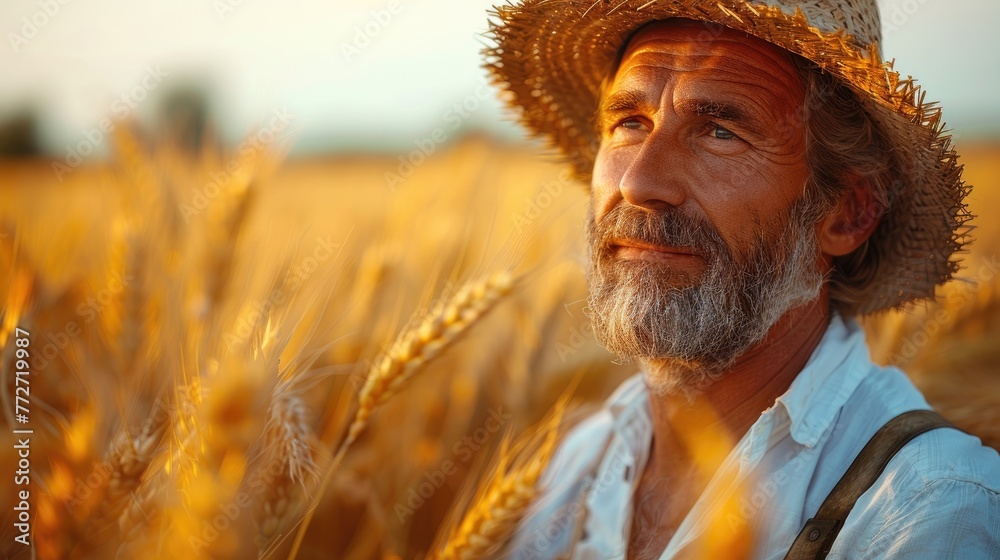 A farmer's satisfaction after a successful harvest A farmer's satisfaction after a successful harvest