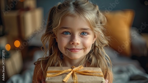 A young girl's expression of gratitude receiving a gift photo