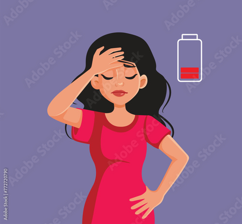 Sad Woman with Low Energy levels Vector Character illustration. Stressed girl having problems feeling burnout 
