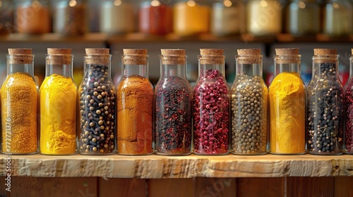 Fototapeta Naklejka Na Ścianę i Meble -  Someone organizing a spice rack alphabetically or by frequency of use