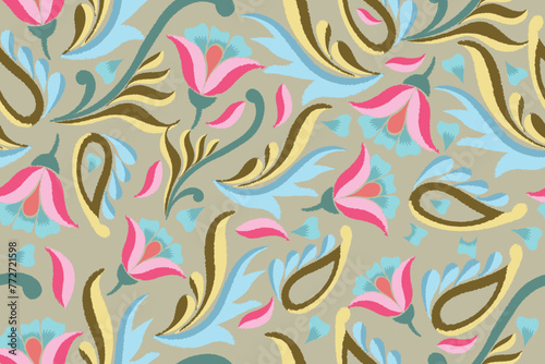 Seamless paisley embroidered floral motif pattern in vector, for design, fabric, wrapping, digital motif, background, wallpaper, print, clothing, etc.	
