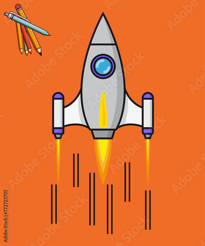 Rocket Flying In Space Cartoon Vector Icon Illustration. photo