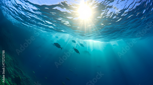 Sun's rays penetrate in clear blue underwater scene © Derby