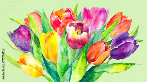 Bouquet of tulips with space for text