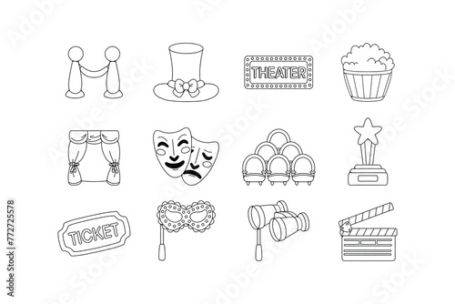 Hand Drawn Doodle Theater Illustration Set