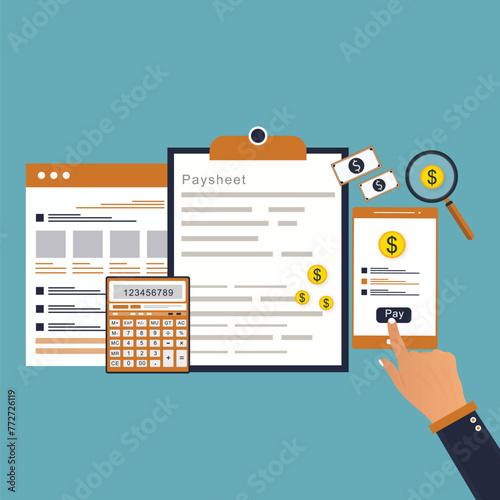 
Find Similar
File #:  496582926
Salary payroll system, online income calculate and automatic payment, office accounting administrative or calendar pay date, employee wages concept, businessman standi