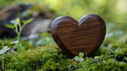 Natural heart formed in the tree trunk in vibrant green forest Valentine day background Copy space 
