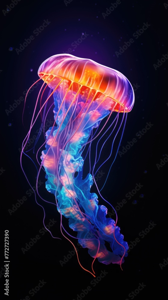 Bioluminescent Jellyfish in the Dark Deep Sea - Smartphone Wallpaper Bioluminescent Jellyfish in the Dark Deep Sea - Smartphone Wallpaper