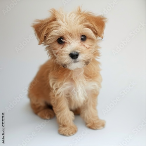 teacup maltipoo puppy photo on white isolated background