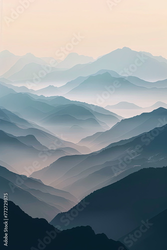 Gradient color mountains during sunset, minimalism style