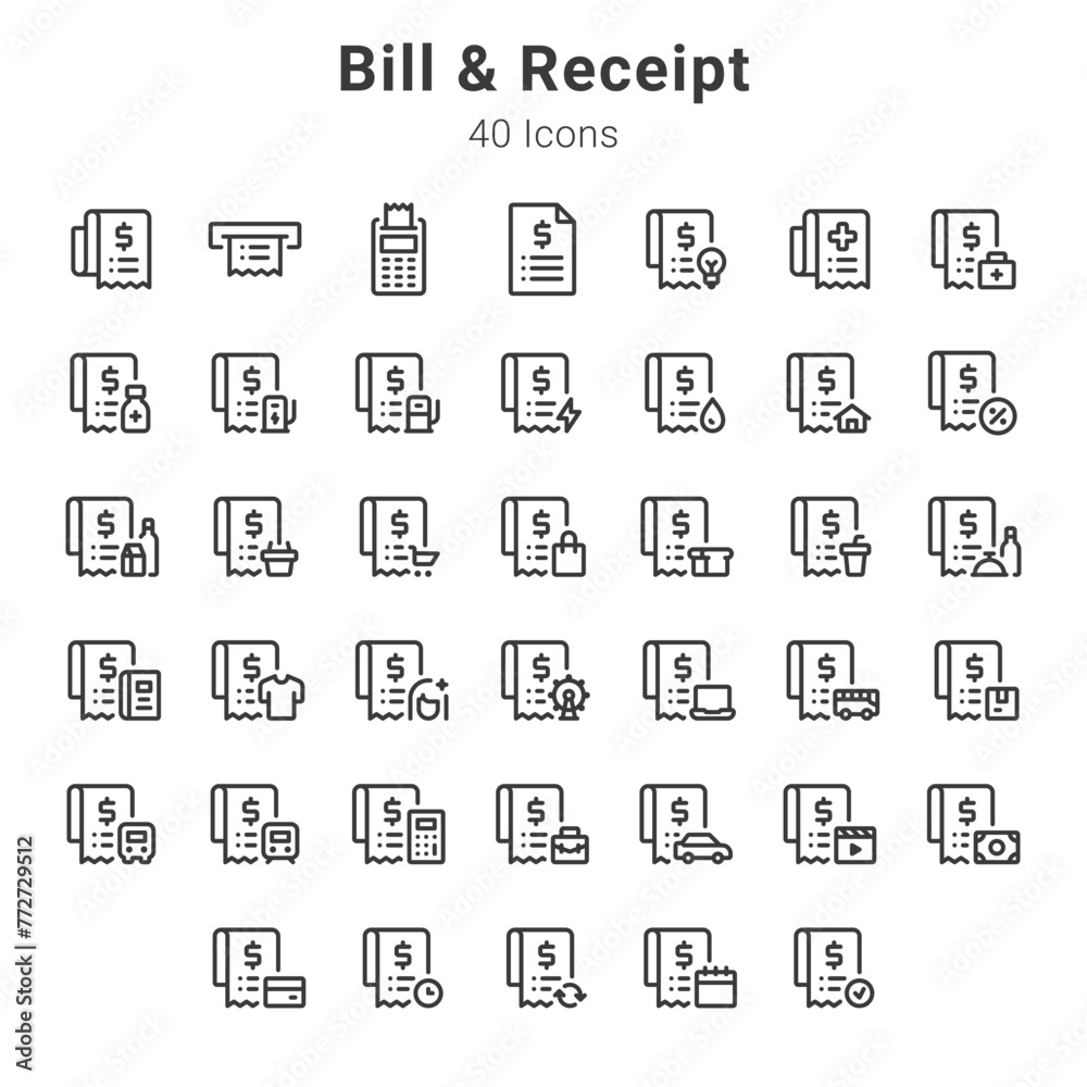 bill and receipt icons collection