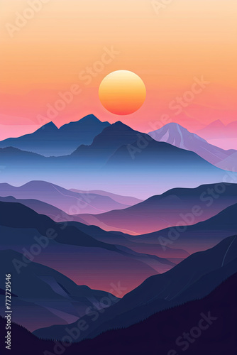 Gradient color mountains during sunset  minimalism style