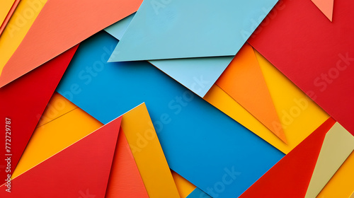 A colorful collage of paper with a variety of shapes and sizes. Concept of creativity and playfulness, as the different colors and shapes come together to form a unique