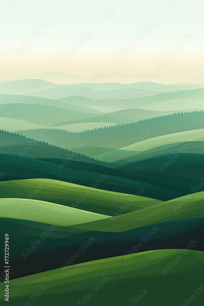 A gradient color green hills, minimalism style A gradient color green hills, minimalism style
