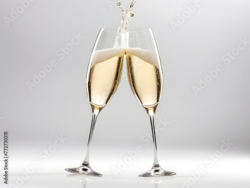 two glasses of champagne isolated on white background cheers!