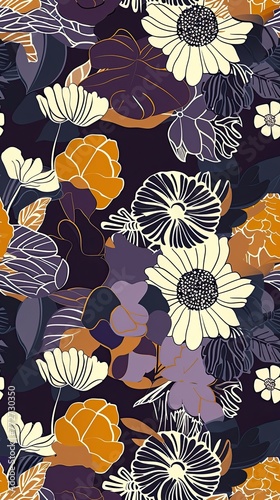 A bold, art deco floral wallpaper pattern featuring stylized, geometric bloom, illustration made with generative AI