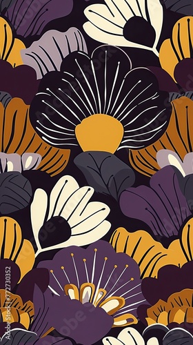 A bold, art deco floral wallpaper pattern featuring stylized, geometric bloom, illustration made with generative AI