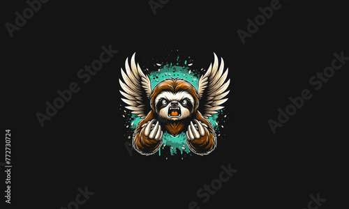 sloth with wings angry vector mascot design