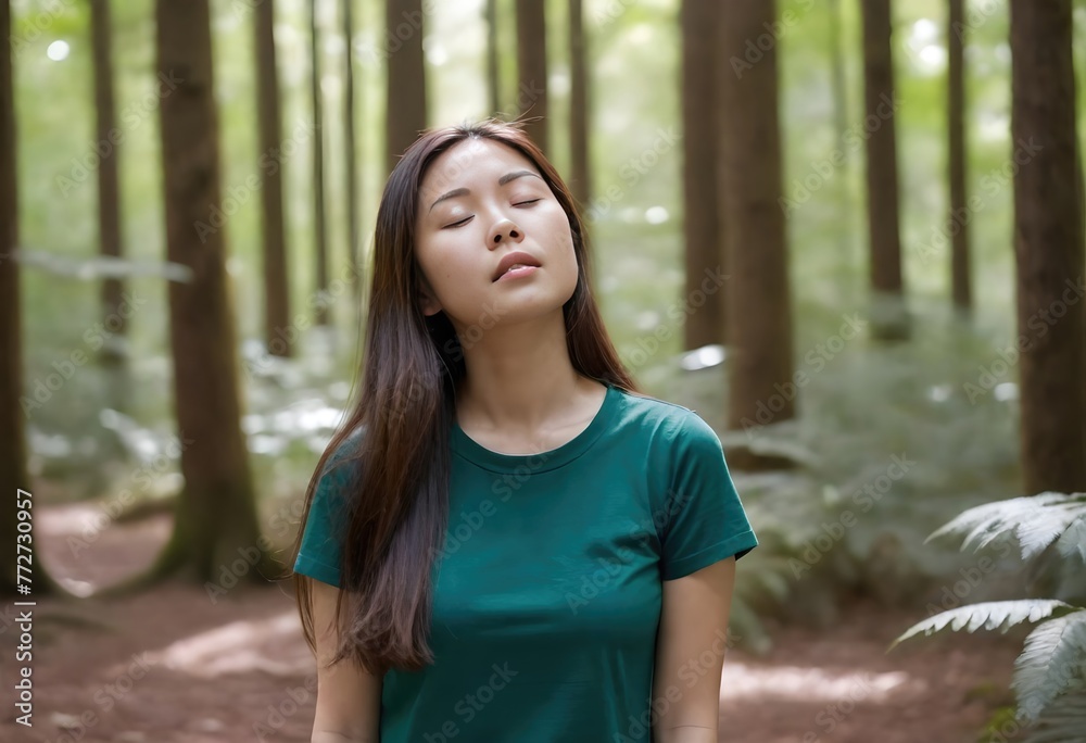 Tranquil Woman in Green Forest Tranquil Woman in Green Forest