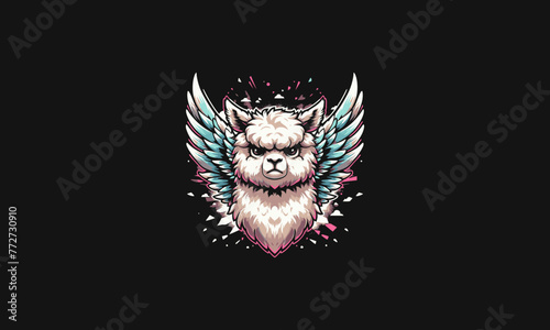 Llama angry with wings splash background vector design