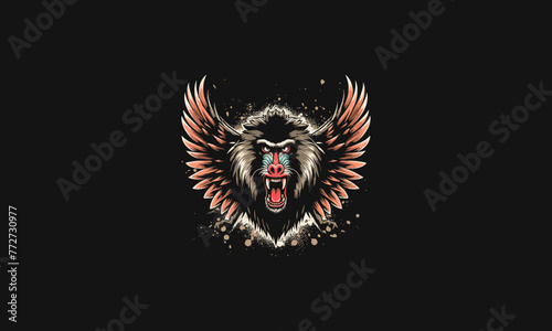 baboon angry with wings vector artwork design