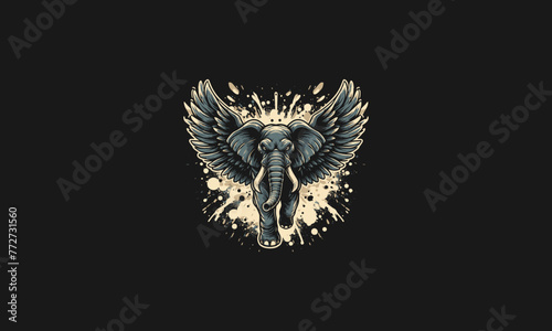 elephant angry with big wings vector artwork design