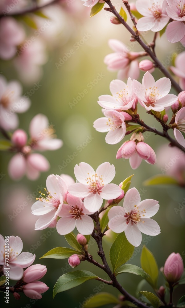A close-up view capturing the delicate beauty of tender spring blossoms A close-up view capturing the delicate beauty of tender spring blossoms