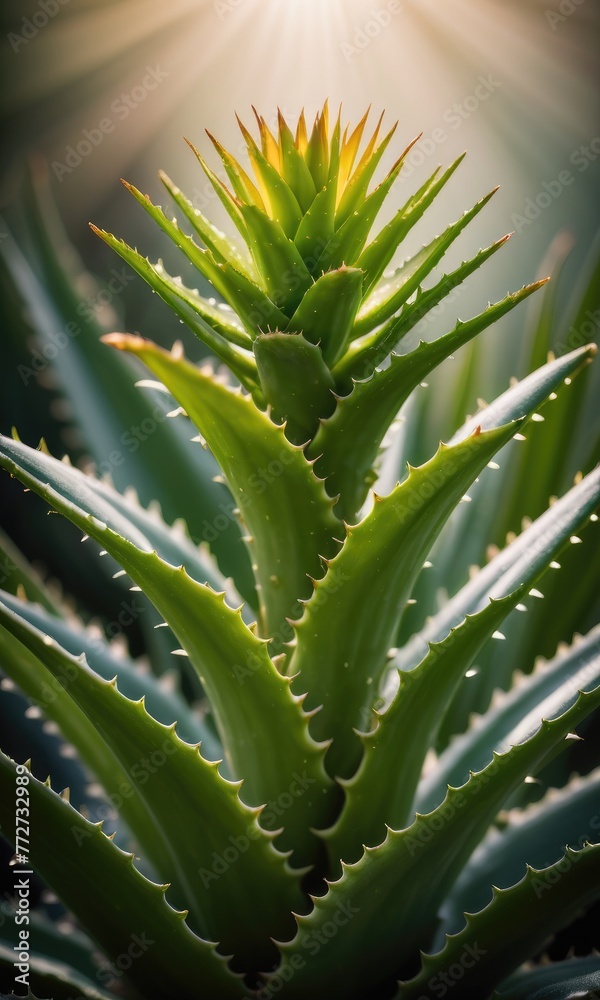 A compelling portrait capturing the radiant beauty and natural glow of an Aloe Vera plant A compelling portrait capturing the radiant beauty and natural glow of an Aloe Vera plant