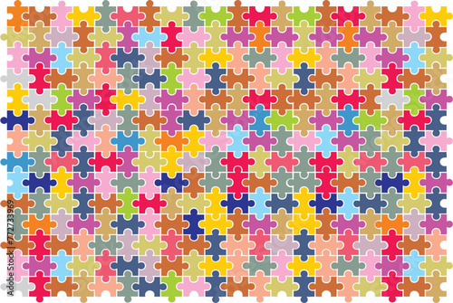 Jigsaw Puzzle Background. Poster or Banner Vector jigsaw section template. Color separate pieces mosaic  details  tiles  parts. eps 10