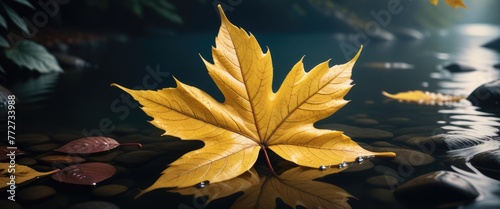 Yellow Leaf Glistening with Water, Displaying Nature's Brilliant Beauty