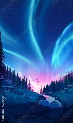 a landscape with a aurora