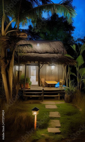a small hut with a thatched roof and a thatched roof