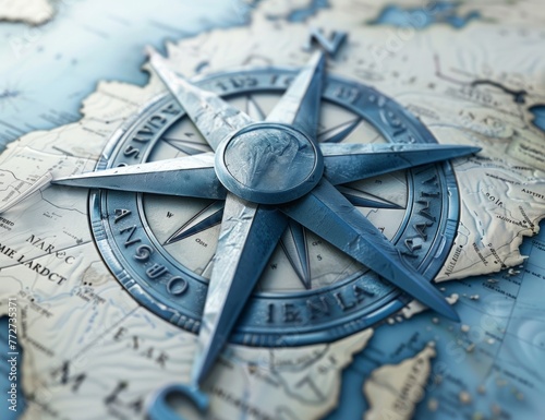 Blue compass rose on top of...