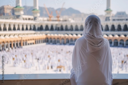 Woman praying in Mecca during Hajj and Umrah