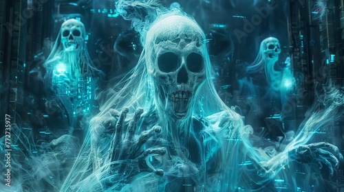 Ghosts or Spirits  The souls of the dead, lingering in the mortal world, Fantasy creature, futuristic background photo