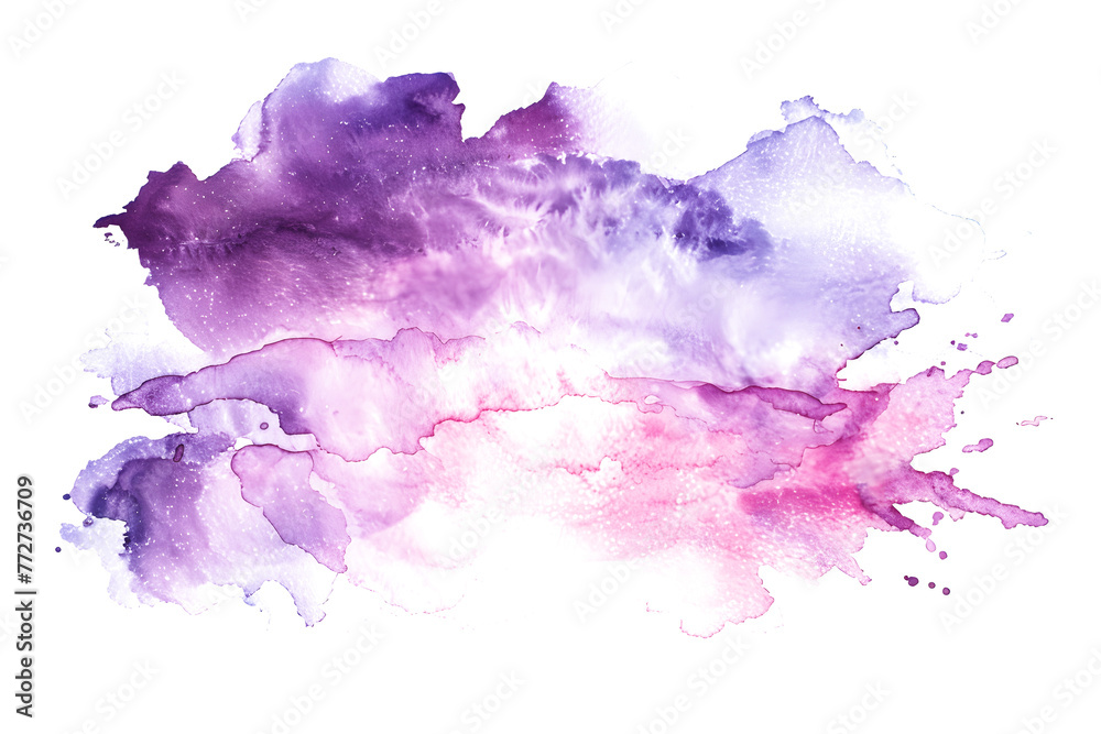 Pink and purple blended watercolor paint stain on transparent background.