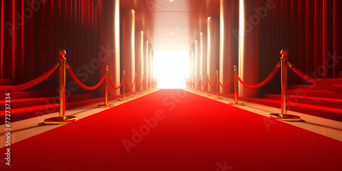 A red carpet on a staircase Hallway Celebrity Cinema Elegance with redish background
 photo