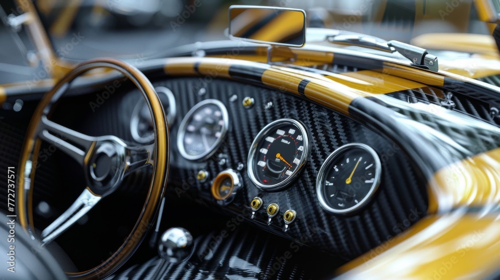 Elegant interior of a vintage sports car accented by a classic dashboard