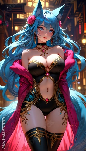 Big woman with blue hair 